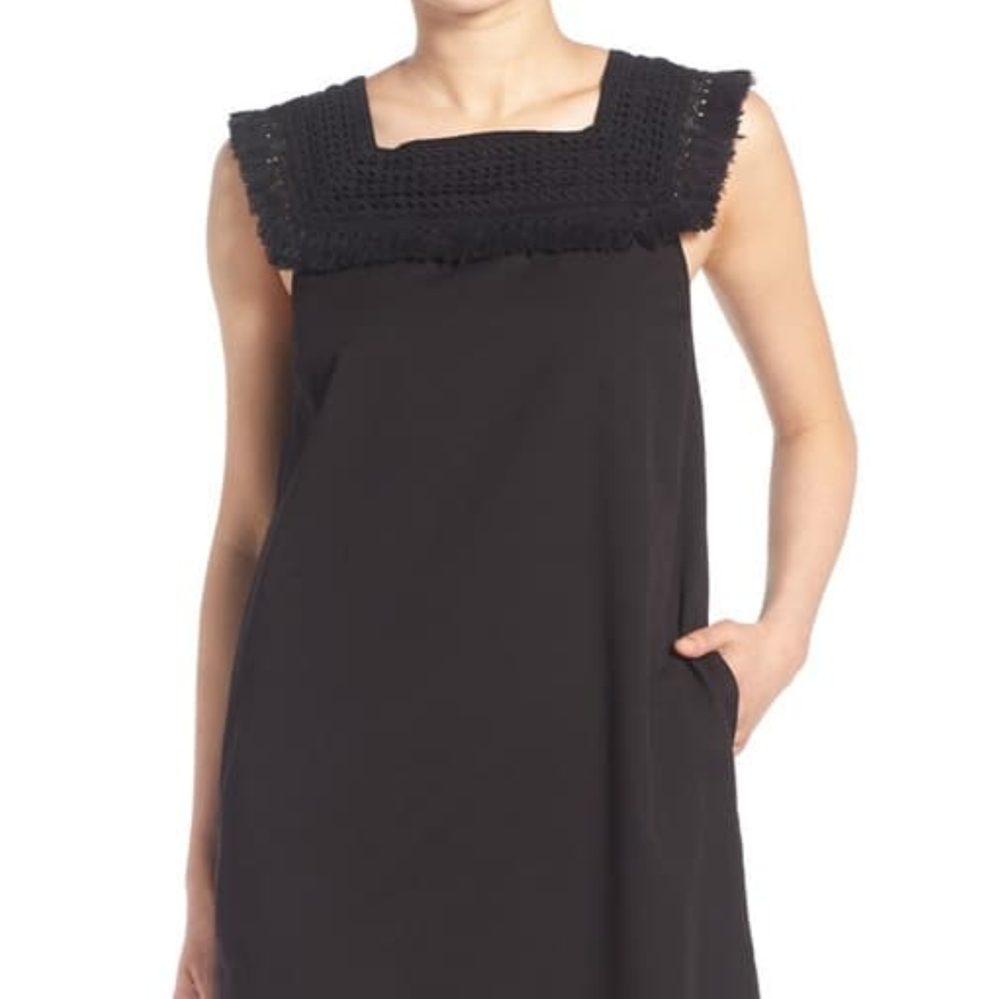Madewell Black Sleeveless Mini Dress with Bib Collar